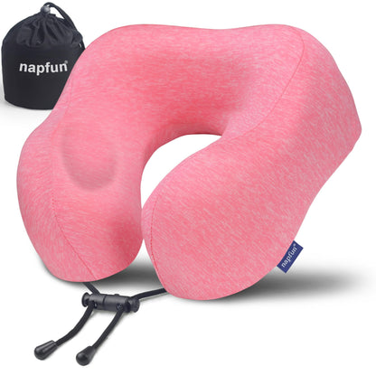 napfun Neck Pillow for Traveling, Upgraded Travel Neck Pillow for Airplane 100% Pure Memory Foam Travel Pillow for Flight Headrest Sleep, Portable Plane Accessories, Light Grey
