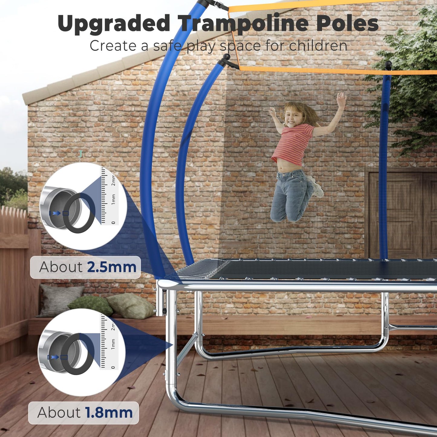 Lyromix 16FT Outdoor Rectangle Trampoline for Kids and Adults, Rectangular Trampoline with Curved Poles, Pumpkin Trampolin with Light, Sprinkler, Soccer and Storage Bag
