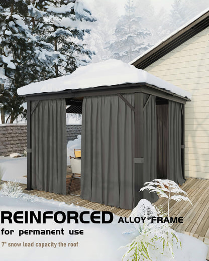 IDEALHOUSE 10x10Ft Hardtop Gazebo - Aluminum Frame Permanent Pavilion with Double Roof, Mosquito Netting & Privacy Curtains for Patio, Garden, Deck & Backyard Parties