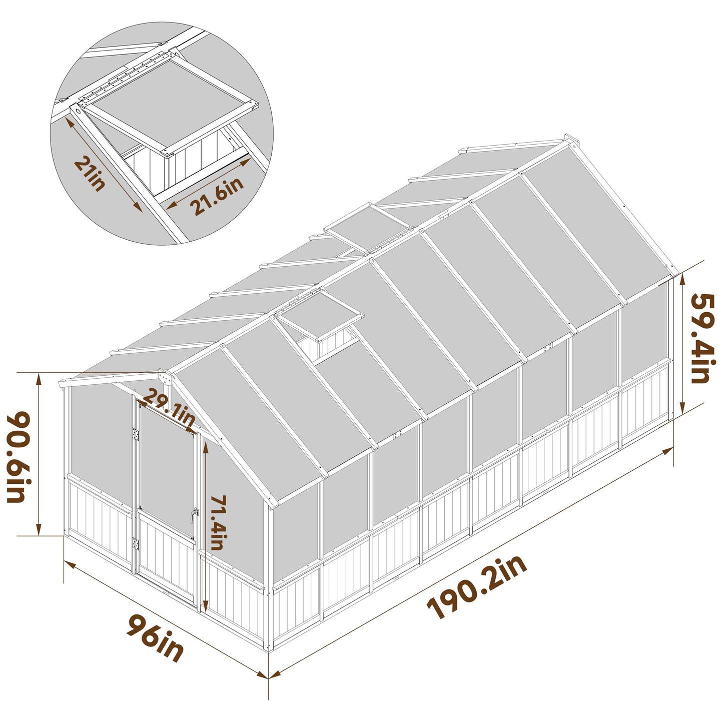 BlueWish 8x16FT Wood Greenhouse, Greenhouses with Cedar Frame, 6MM Thick Polycarbonate Panel, Wooden Green House with Adjustable Vent, Greenhouse for Outdoor, Patio, Garden, Backyard