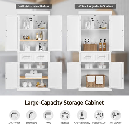 Yaheetech 72.5" Bathroom Floor Cabinet Wooden Storage Organizer with 4 Doors and 1 Drawer, Free-Standing Cupboard for Kitchen/Living Room/Bathroom Use, White