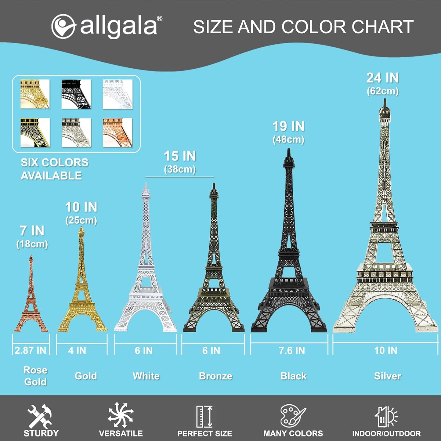allgala Eiffel Tower Statue Decor, 15" Alloy Metal, Gold