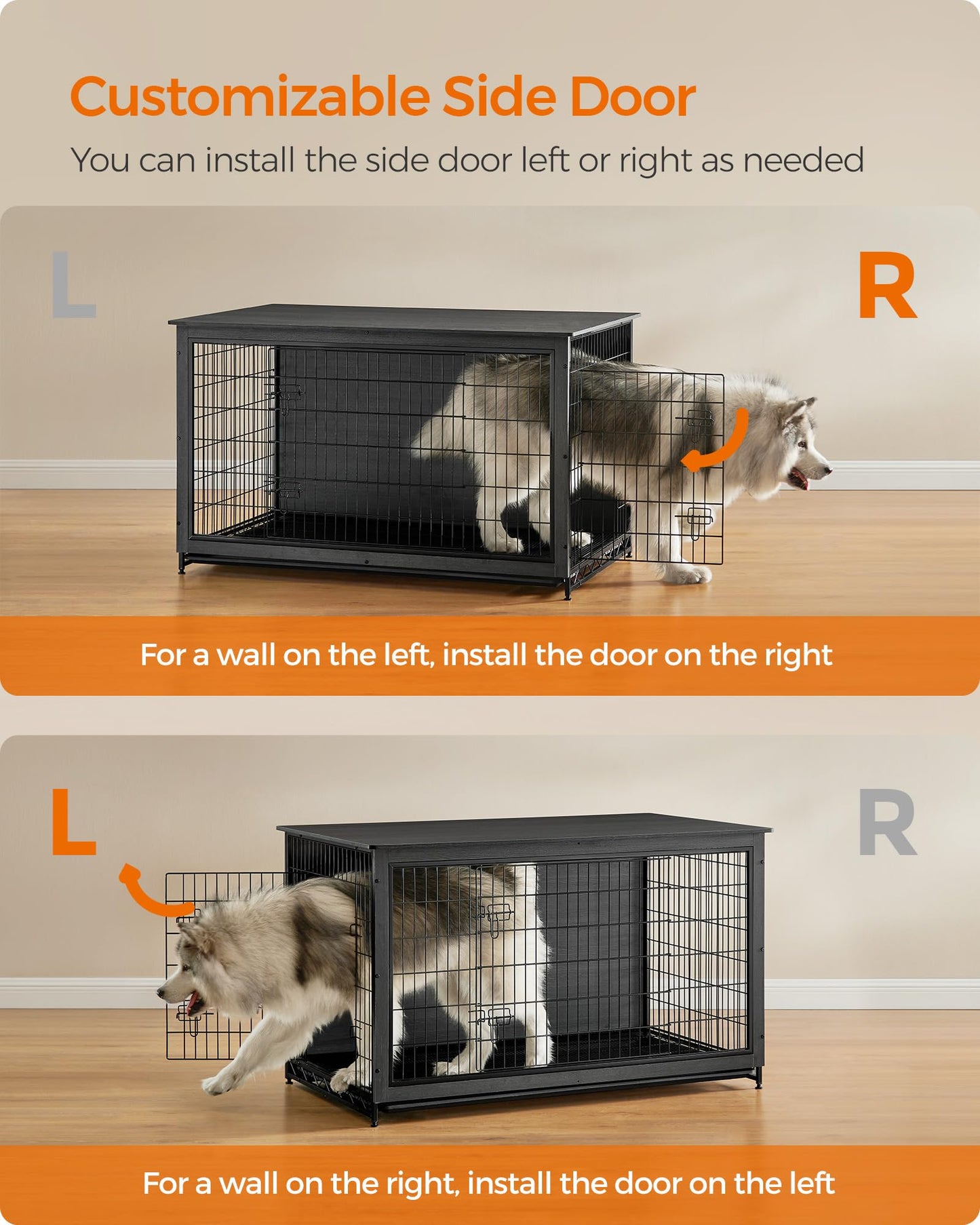 Feandrea 56.1" Dog Crate Furniture, Indoor Dog Cage Side End Table, XXL Pet Wood Kennel for Large and Medium Dogs up to 105 lb with Multi-Purpose Removable Tray, Double-Door Pet House, Ink Black