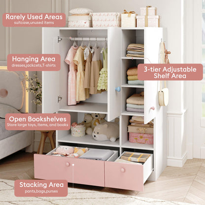 White Armoire Wardrobe Closet with Hanging Rod - Freestanding 3-Door Wooden Wardrobe Cabinet Closet for Bedroom & Dorm, Bedroom Armoires, Features Adjustable Shelves and Drawers for Toys & Clothes