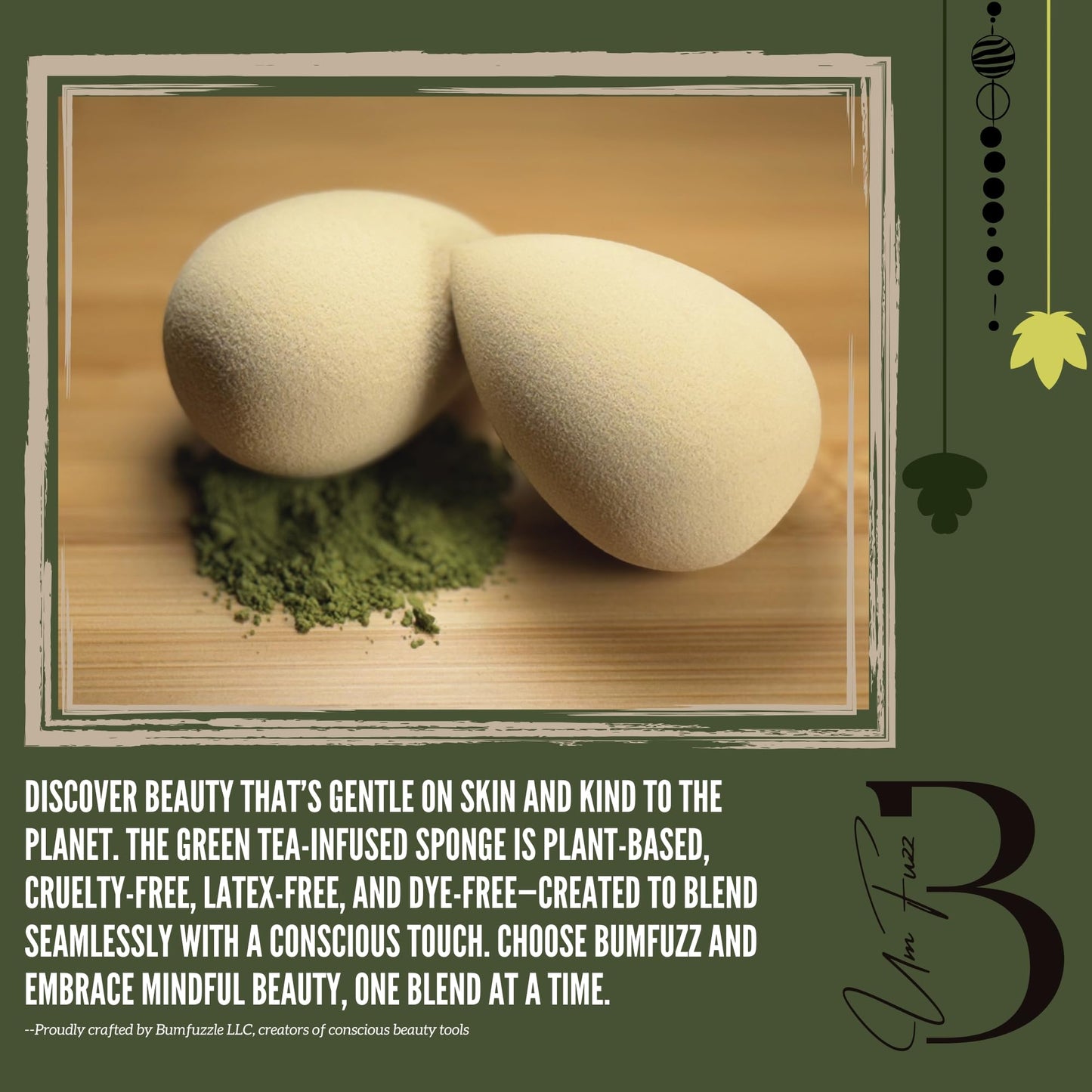 Green Tea Beauty Sponge - Plant-Based, Eco-Friendly, Cruelty-Free, Dye-Free & Latex-Free Blender, Biodegradable & Vegan Makeup Sponge, Makeup Blender, Perfect for Liquid & Powder (1 Count)