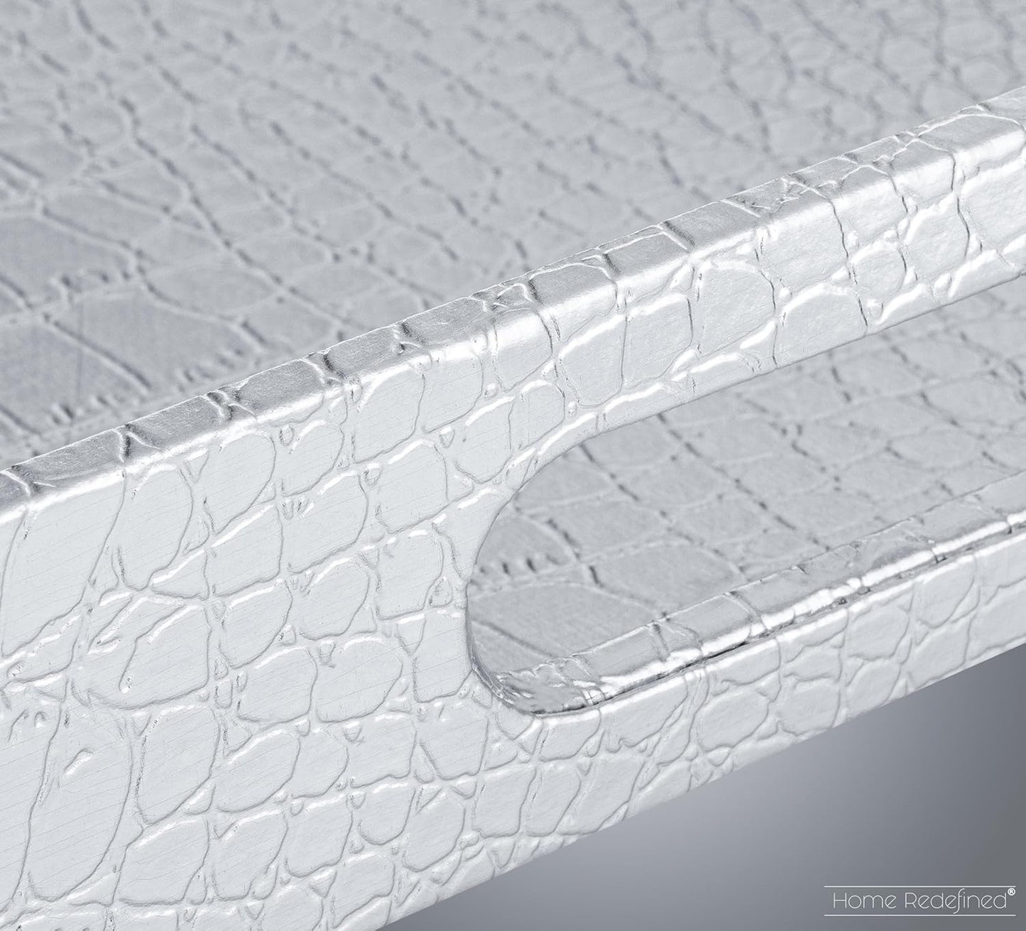 17.5"x12" Home Redefined Silver Glossy Crocodile Faux Leather Serving Tray Beautiful Modern Elegant Decorative Tray
