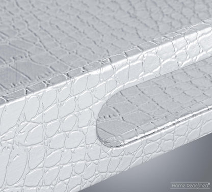 17.5"x12" Home Redefined Silver Glossy Crocodile Faux Leather Serving Tray Beautiful Modern Elegant Decorative Tray