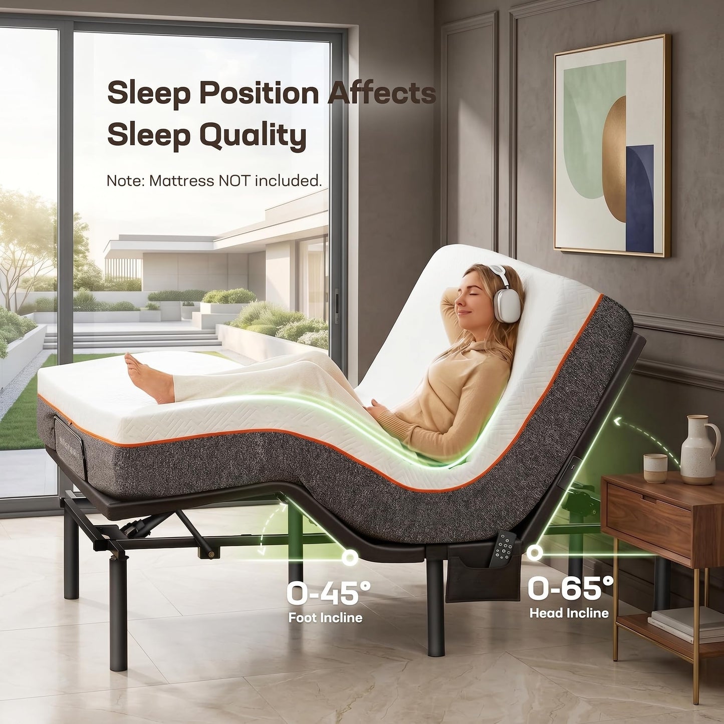 Marsail MS01-2 Twin XL Adjustable Bed Base – Massage, App Control & Under-Bed Nightlight, 4-Height Adjustable Frame, 3-Minute Tool-Free Assembly, Wireless Control