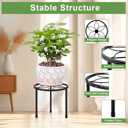 Set 5, VECELO Metal Plant Stands of Multiple Heavy Duty Flower Pot Stand, Round Plant Holder, Black