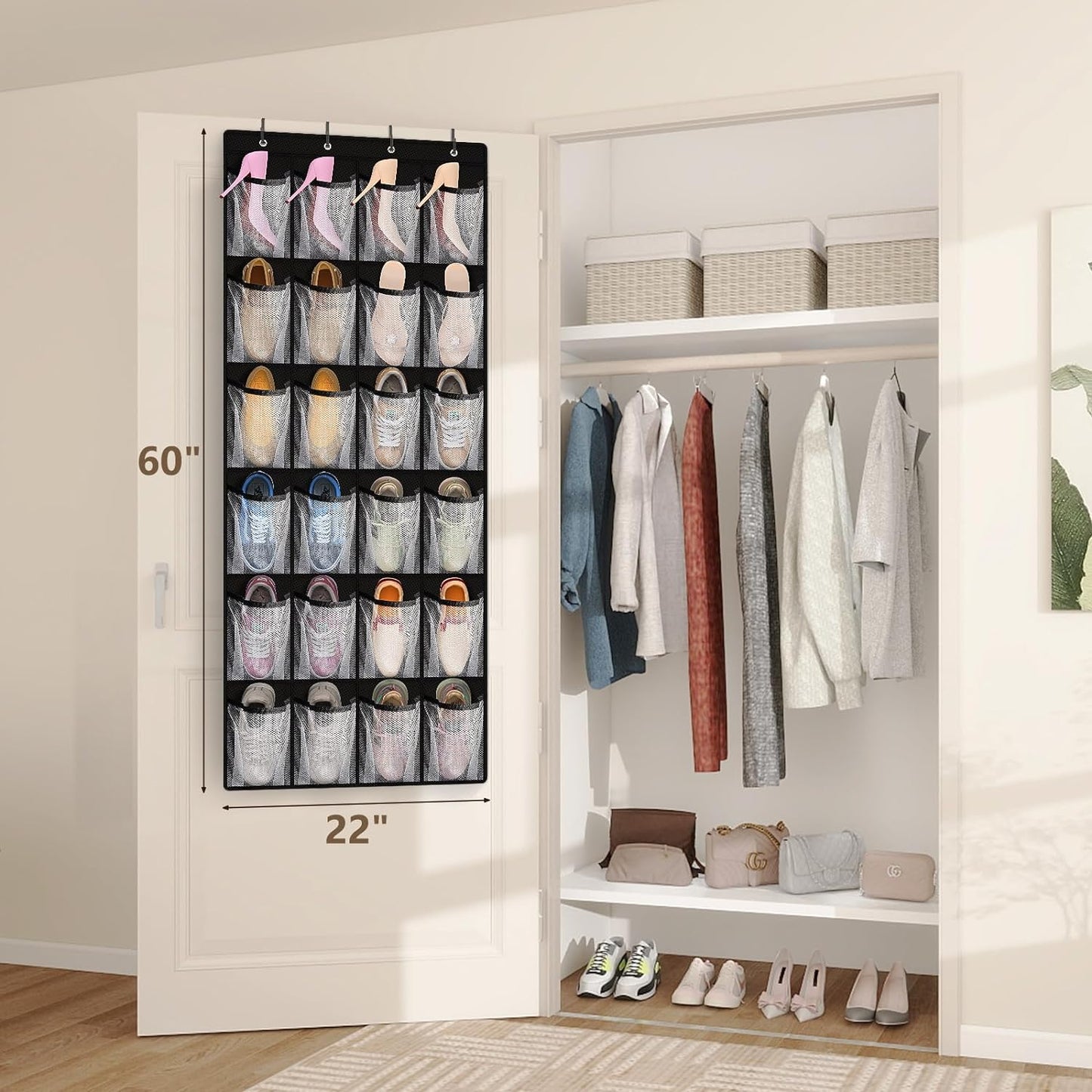 24 Closet Closet 1 Pack FENTEC Large Pockets Over Door Shoe Organizer, Mesh Hanging Shoe Organizer for Mesh Holder