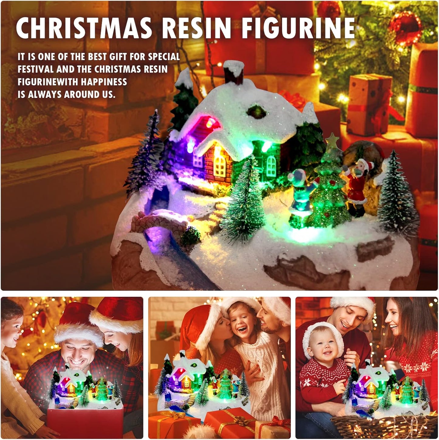 TOYESUNA 8 Christmas Collectible Buildings Decoration Musical Christmas Village Figurines Snow Globe with Spinning