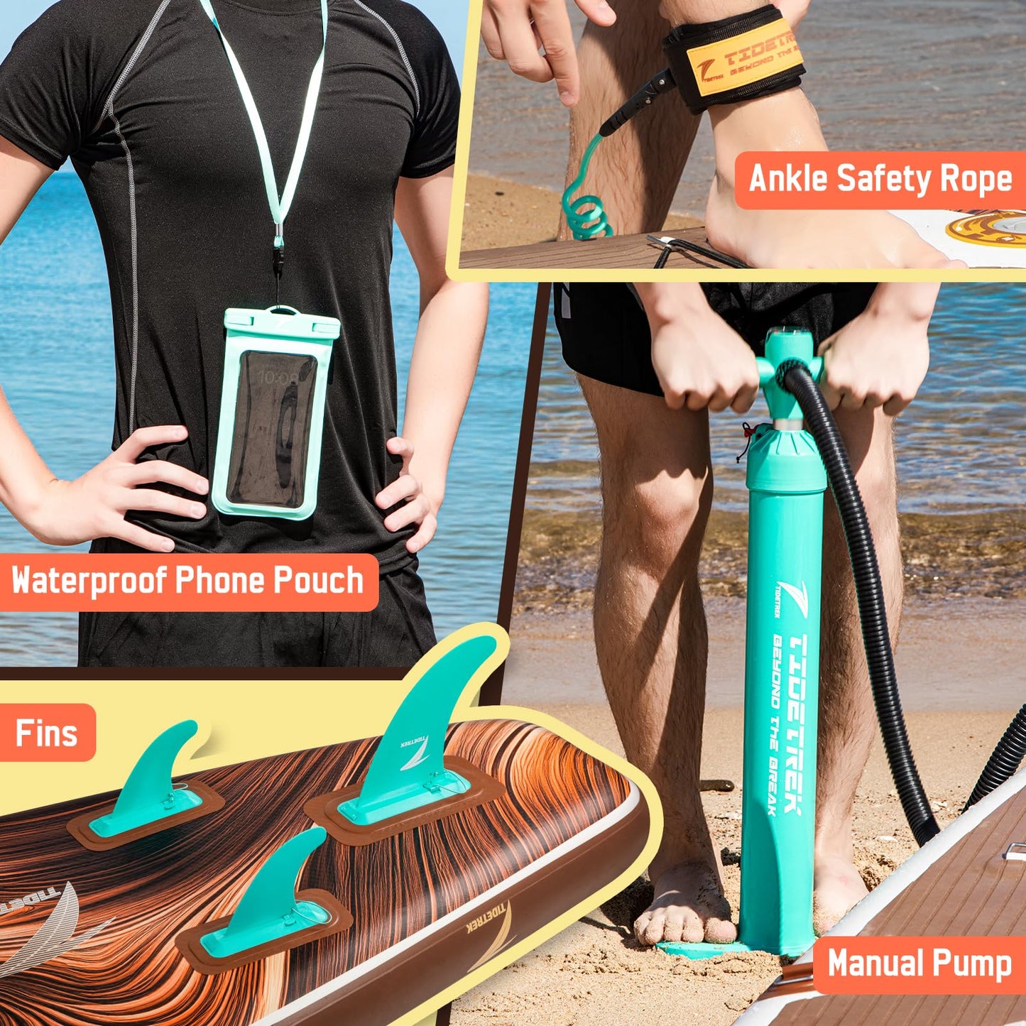 TIDETREK 11'6" Inflatable Stand Up Paddle Boards, Premium SUP Accessories, Non-Slip Comfort Deck for Youth & Adults (Amber Drift)
