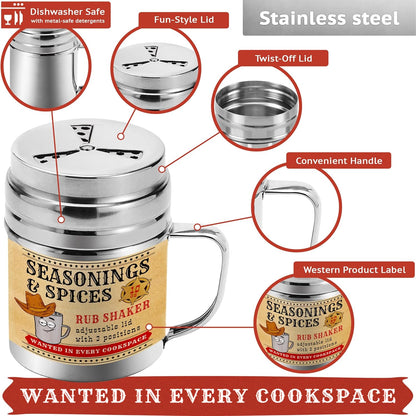 CUSINIUM [Pack of 2] 10 oz Seasonings Spice Shakers, BBQ Dry Rub Shakers with Adjustable Fan-Style Lid and Handles