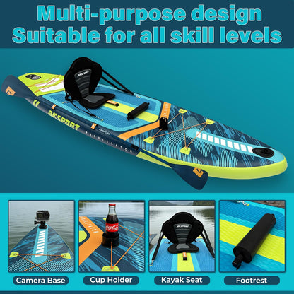 AKSPORT 11' Inflatable Stand-Up Paddle Board with Upgraded SUP Accessories Kit | Extra Wide 34" Design | Non-Slip Deck | Premium SUP Board for Adults & Youth of All Levels