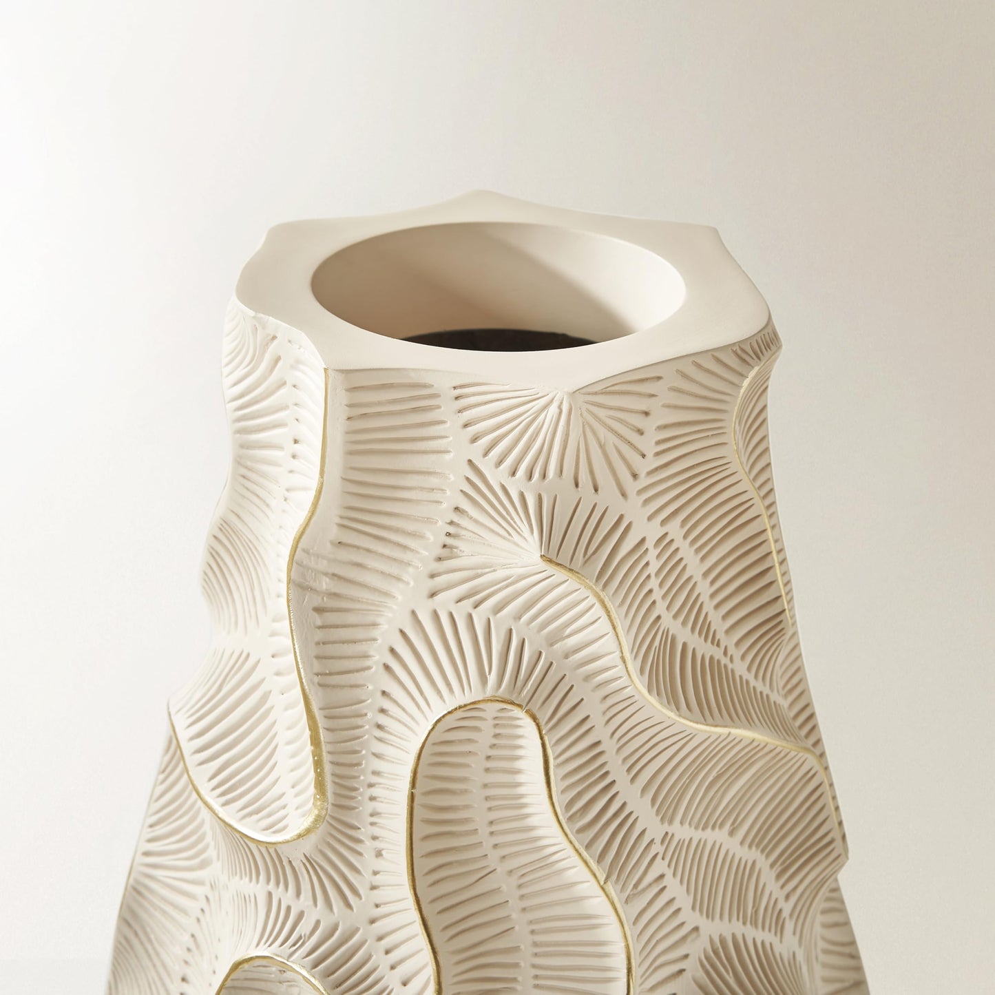 Z Gallerie Rouche Floor Vase, 39.75" Ivory Resin Vase, Hand-Etched Gold Texture, Organic Sculptural Statement for Living Room Entryway