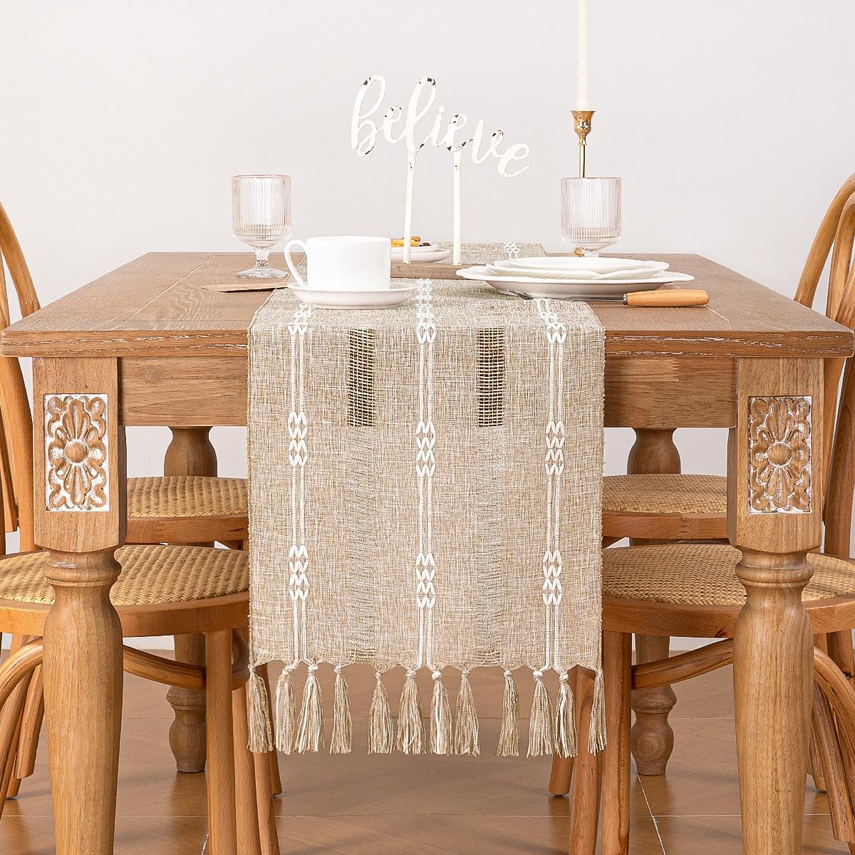 48 inches 13x48 inches Socomi Farmhouse Table Runner Macrame Woven Coffee Table Runner Cotton Rustic Fall