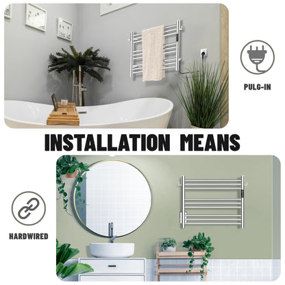 K&KALONZO Towel Warmer for Bathroom, Wall-Mounted 9-Bar Heated Towel Rack with Built-in Timer, Waterproof Electric Towel Heater, Support Plug-in and Hardwired, Polished, EL13S