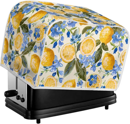 Lemon Floral Print Toaster Cover, 2 Slice Wide Slot Kitchen Appliance Protector, Washable Bread Maker Cover, Yellow