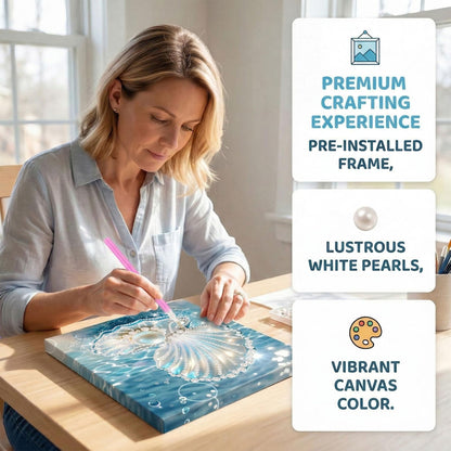 Huacan DIY 3D Pearl Painting Kit - Transparent Shell Pearl Art Craft Kit Pearl Painting with Frame for Home Wall Decor 8 * 8 Inch for Adults and Beginners