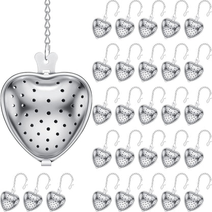 Sumind 50 Pcs Stainless Steel Tea Strainer Ball Infuser Loose Leaf Steeper Interval Diffuser Heart Shape Mesh Filters with Extended Chain Hook for tea party Seasonings Cup Bottle(Silver)