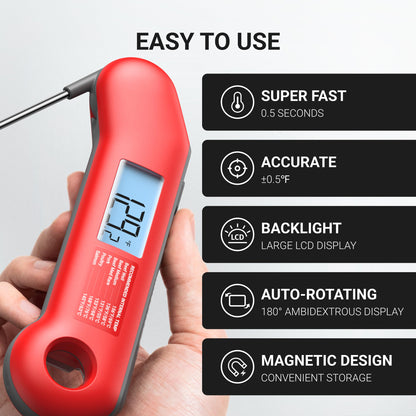ThermoMaven Professional Meat Thermometer Digital, Ultra-Fast 0.5 Sec Instant Read, NIST Certified ±0.5°F Accuracy, IP67 Waterproof, Auto-Rotating Backlit Display, Lift-to-Wake, for BBQ/Cooking/Candy