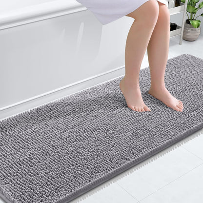OLANLY Bathroom Runner Rugs - Extra Soft Chenille Bath Mats | 70x24, Quick Dry & Machine Washable, Grey