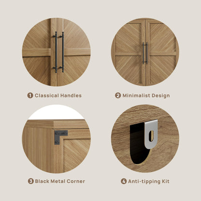 SICOTAS Buffet Cabinet with 4 Doors, Modern Sideboard Cabinet with Storage and Adjustable Shelves, Large Credenza Storage Cabinet (1, Oak Brown)