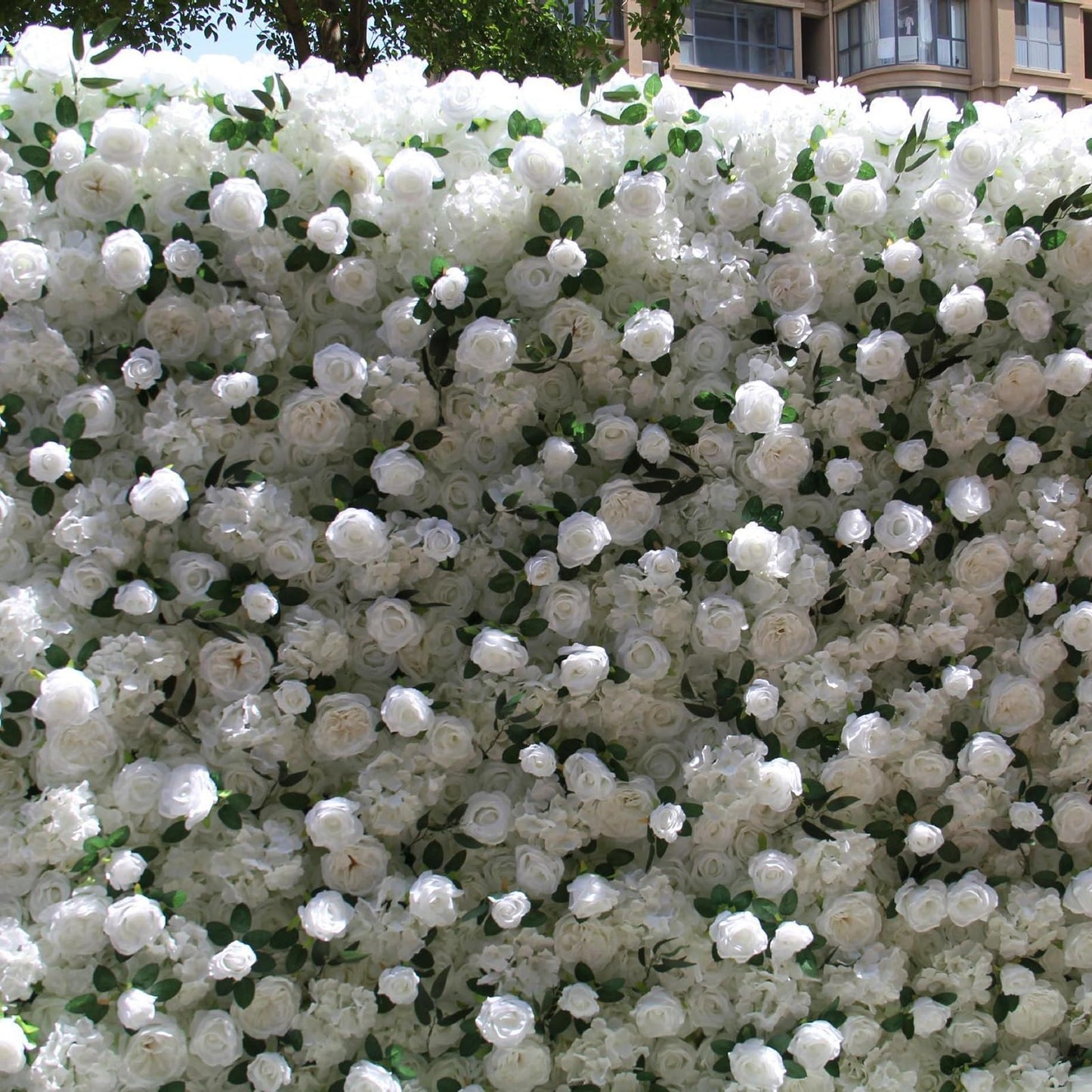 ERoomQ Simulated Cloth Background Flower Wall, Simulated White Roses Green Plants, Artificial Flower Wall Backdrop,Silky 3D Roses Decoration Indoor Outdoor for Wedding Party Bri,2x2m/6.5x6.5FT