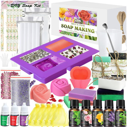THALUNA Soap Making Kit, Soap Making Kit for Adults - Shea Butter Glycerin Melt and Pour Soap Base, Molds, Dye, Fragrances, Dried Flowers, DIY Craft for Kids Beginners Girls, Gift Boxes for Women