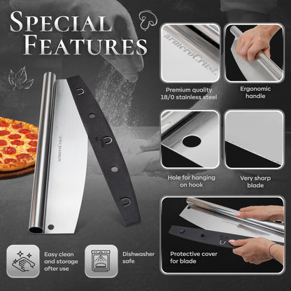 armeroCrust 16 Inch Pizza Cutter Rocker Blade - Easy Slicing - Premium Finish Pizza Slicer with Time Saving Pizza Cutter Rocker Design