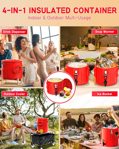 Insulated Beverage Dispenser 6.5 Gallon, Hot Drink Dispenser with Stainless Steel Interior & Spout, Cold & Hot Water Dispenser, Portable Water Cooler, Outdoors Water Jug for Camping Party Sports,N4