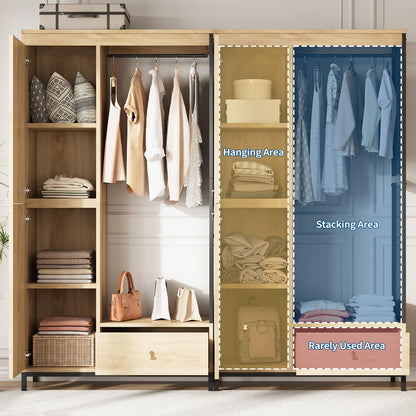 IDEALHOUSE 78.9 in Armoire Wardrobe Closet with Drawers, Wood Wardrobe Cabinet with Shelves and Hanging Rod,Clothing Storage Cabinet for Bedroom, Space-Saving Storage System for Entryway
