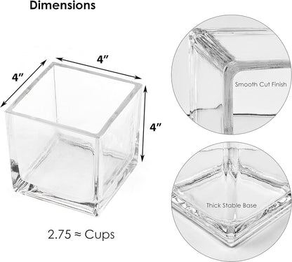 CYS EXCEL 4"x4"x4" Glass Cube Vase | Square Wedding Flower Centerpieces | Cubic Candle Holder