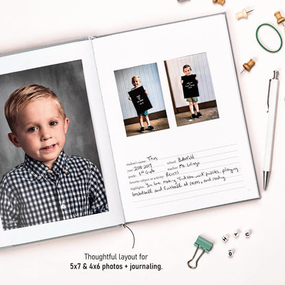 Elegant School Memory Book Prek-12 - Durable School Photo Book w/Photo Spaces, Prompts & More - 70 Pages Kids Scrapbook for Easy Journaling (Mauve)