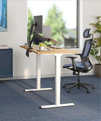 FlexiSpot E6 Bamboo 3-Stage Dual Motor Electric Standing Desk 48 x 24 Sit Stand Up Desk, Holds 220 lbs, Adjustable Height w/ Memory Presets, Solid Bamboo Desktop & White Frame, Ships in 2 Boxes