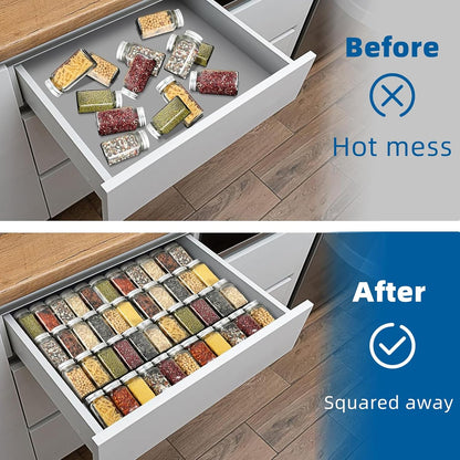 Spice Drawer Organizer, 8 Pcs Acrylic Drawer Spice Rack, Adjustable from 11" to 22", Space Black