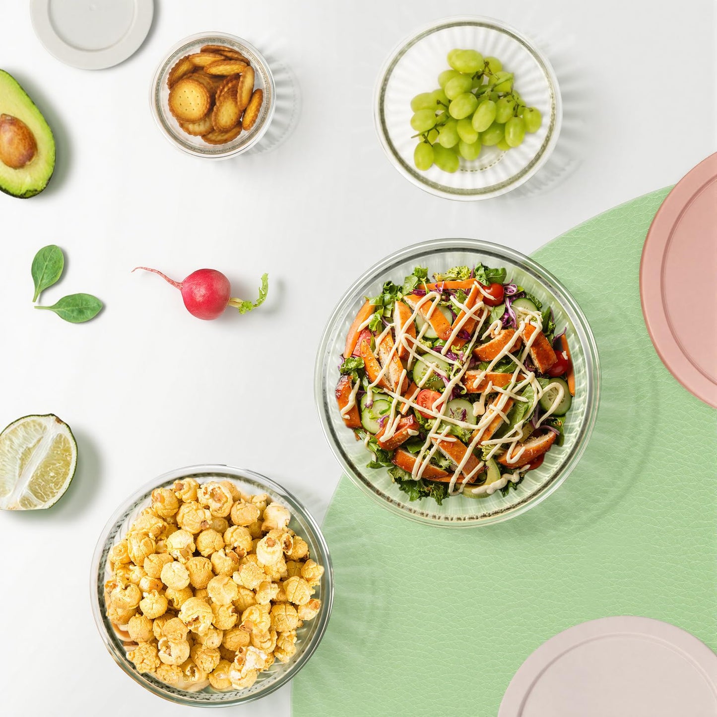 Freshmage Glass Mixing Bowls with Lids Sets, 4 Packs Glass Bowls with Lids for Kitchen Baking, Meal Prepping and Salad, Bpa Free and Dishwasher Safe Serving Bowls, 0.2/0.5/1.1/2.1