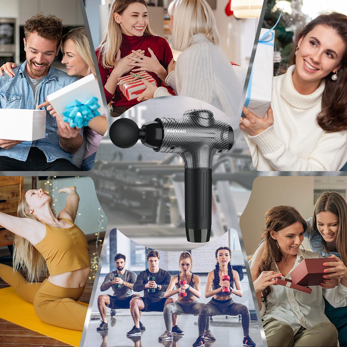 RAEMAO Massage Gun, Handheld Electric Deep Tissue Muscle Massager for Athletes for Pain Relief Attaching 8 Replacement Heads, Percussion Massager with 10 Speeds, Father's Day Gifts, Carbon
