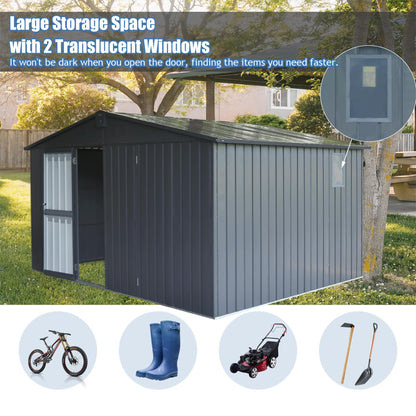 Okak 11 X 9 Ft Metal Outdoor Storage Shed with Lockable Doors Galvanized Metal Garden Shed with Windows Garden Shed Tool Storage Sheds House for Backyard Garden,Patio,Dark Grey