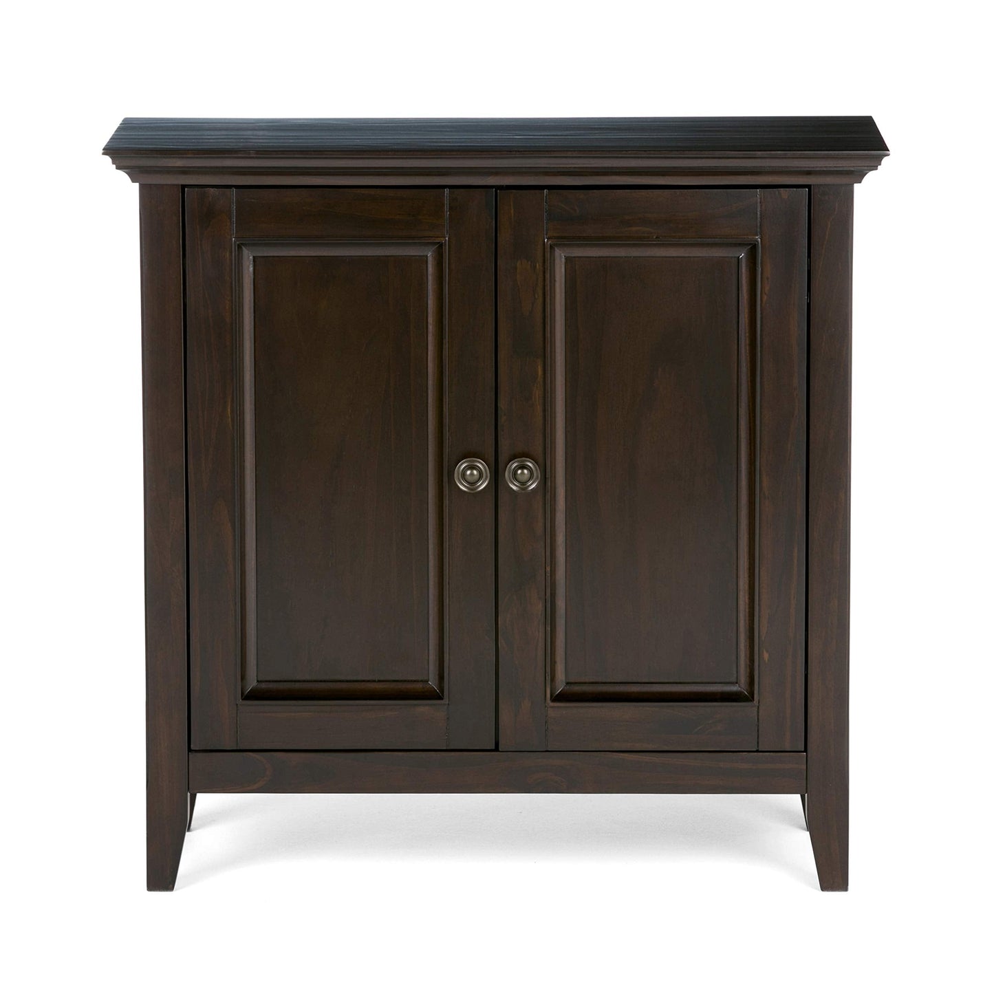 SIMPLIHOME Amherst 32-inch Wide Solid Wood Transitional-Style Low Storage Cabinet in Hickory Brown for Living Room, Entryway, or Dining Area with Adjustable Shelves