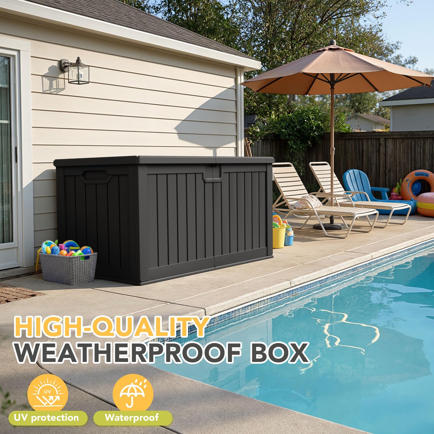 Acurax 240 Gallon HDPE Deck Box Outdoor Indoor Waterproof Storage Box for Patio Furniture, Pool Accessories, Garden Tools, and Cushion Storage, Black