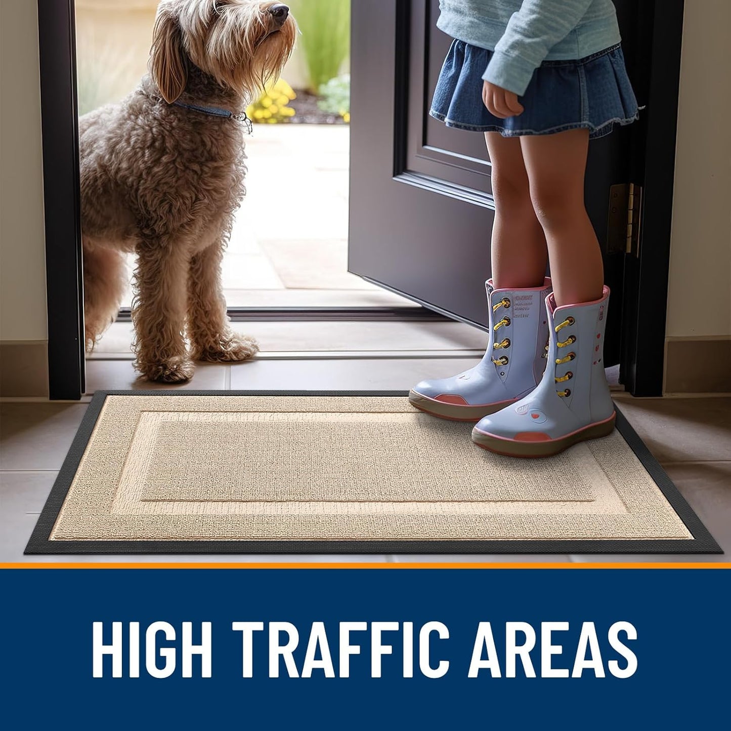 OLANLY Waterproof Front Door Mat - All-Season Indoor/Outdoor Doormat | Sturdy Natural Rubber, Easy Clean, 29.5x17 Off-White