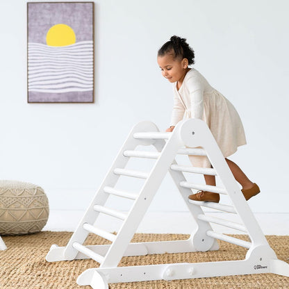 Little Partners Learn 'N Climb Foldable Wooden Climbing Triangle, Wood Climbing Gym for Toddlers, Triangle Climber for Skill-Building and Active Play, Soft White