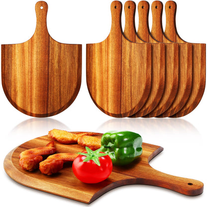 Dandat 6 Pcs Acacia Wood Pizza Peel with Handles 12 Inch Wooden Spatula Paddle Round Pizza Cutting Board Cheese Serving Tray for Meat Bread Charcuterie Deli