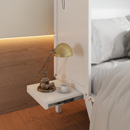 Queen Size Murphy Bed Cabinet with Charging Station,Mobile Cabinet Bed Murphy Chest Bed,Cabinet Bed Queen with Removable Shelves,Space Saving Murphy Bed for Bedroom,Guest Room,Office,White