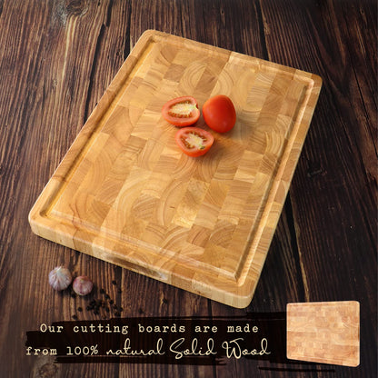 End Grain Cutting Board, Extra Large & Thick, End Grain Built-In Compartment and Juice Canal, Heavy Duty Chopping Board, Thick Carving Board for Bread Fruits Meat (17x13 Inches)