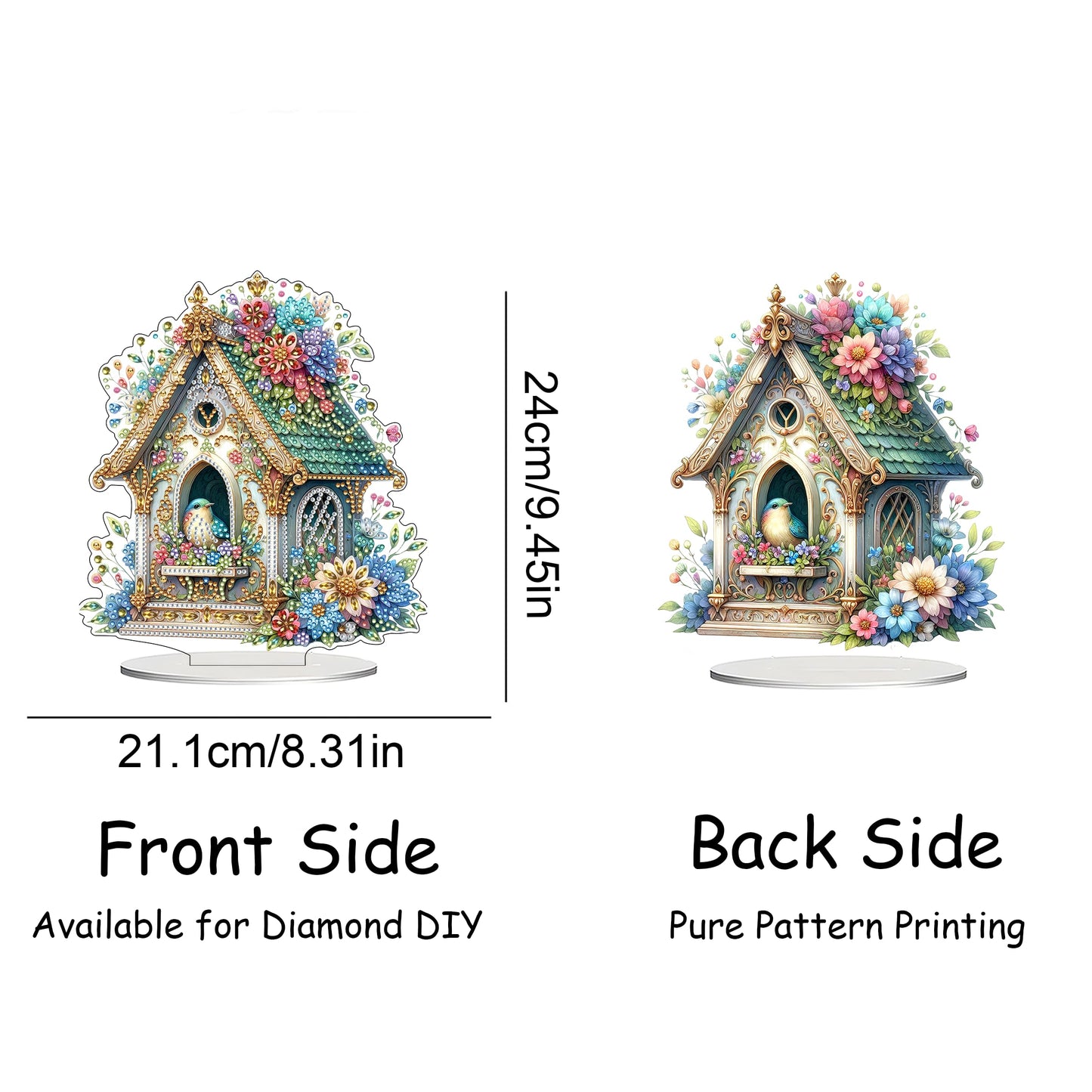 DIY Tabletop Diamond Art Kit for Adult – Gem Painting Art Desktop Ornament with Special Shaped Rhinestones, Acrylic Stand-Up Gem Craft for Home Décor & Gift Idea (Bird House2)