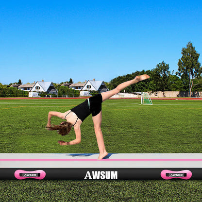 AWSUM 13ft Gymnastics Mat with Air Roller Tumbling Barrel Back Somersault Backbend Trainer for Inflatable Gymnastics Springboard Back Handspring Equipment, with Electric Pump