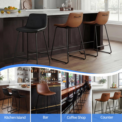 Mistpople Swivel Counter Bar Stools - 26 Inch Counter Height Barstools Set of 6 with Back and Footrest, Modern Faux Leather Armless Bar Chairs with Metal Legs for Kitchen Island, Dining (Brown)