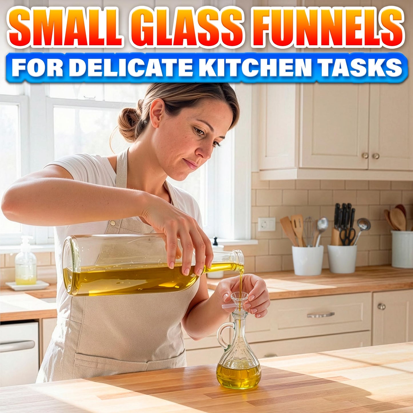 12-Pack 14mm Glass Funnel with Handle – Thick Spill-Resistant Clear Glass Funnels for Liquids and Oils – Easy Pouring, Ergonomic Handle for Kitchen & DIY Projects | 2 Cleaning Brushes for Easy Clean